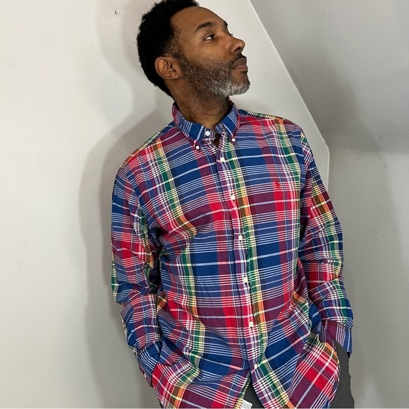 Ralph Lauren colorful rainbow plaid casual button down shirt size XL preppy - Picture 15 of 15